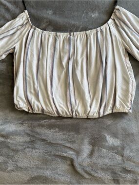 Forever 21 White Off-Shoulder Striped Crop Top